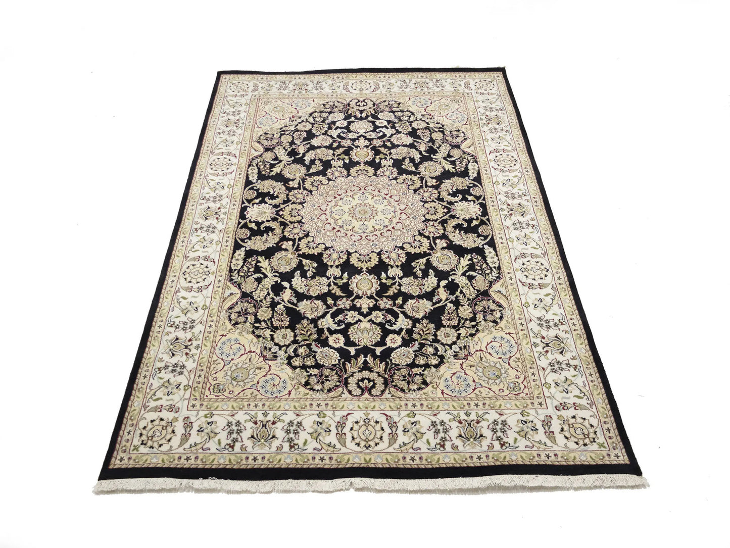 Indo-Nain Oriental Rug 6X9 Ft Black Floral