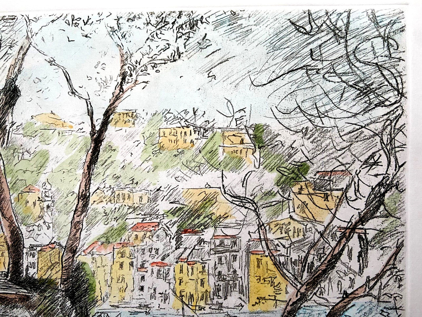 Michele Cascella "Portofino" Engraving Watercolor