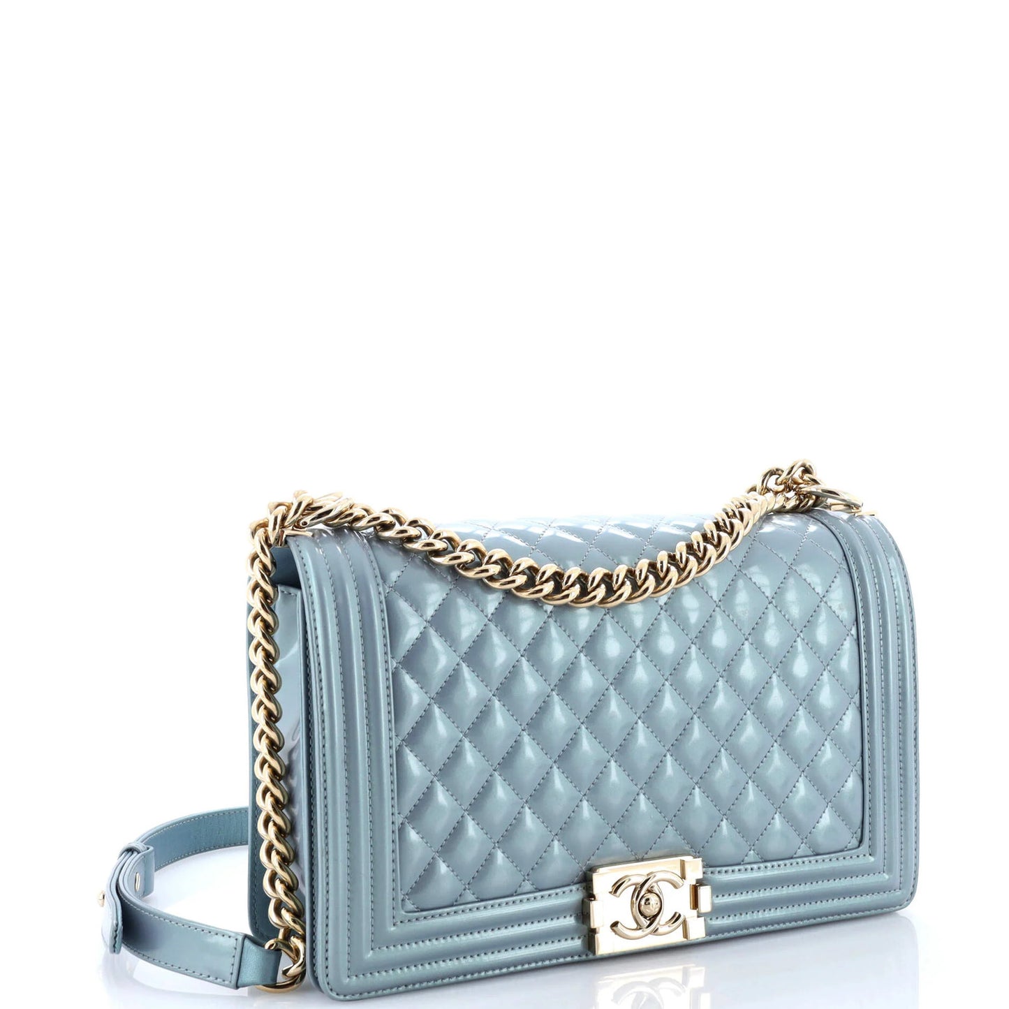 Chanel Boy Flap Bag Quilted Iridescent Patent New Medium