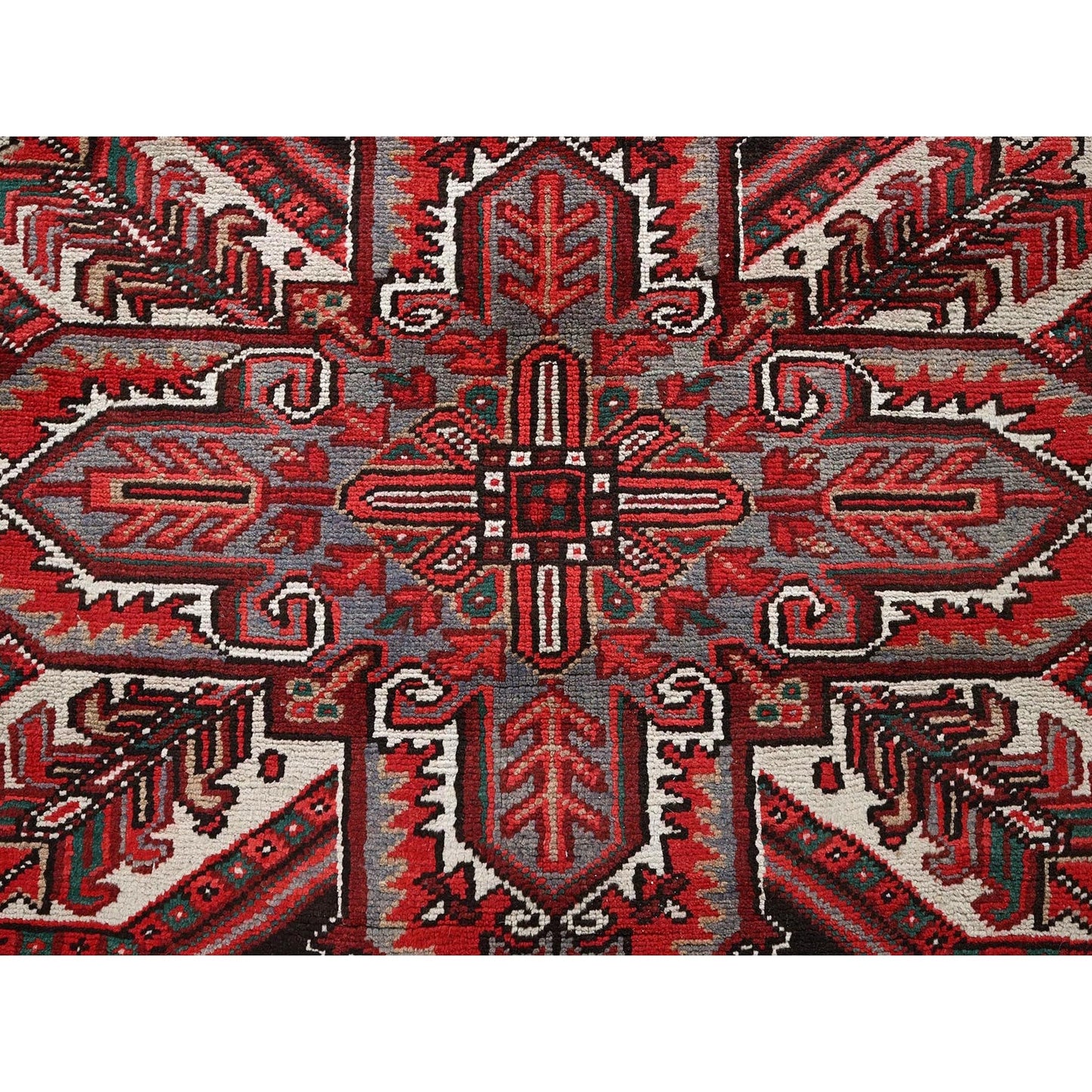 7'7"X10'9" Red Vintage Zoroastrian Heris Worn Down Hand Knotted Wool Rug