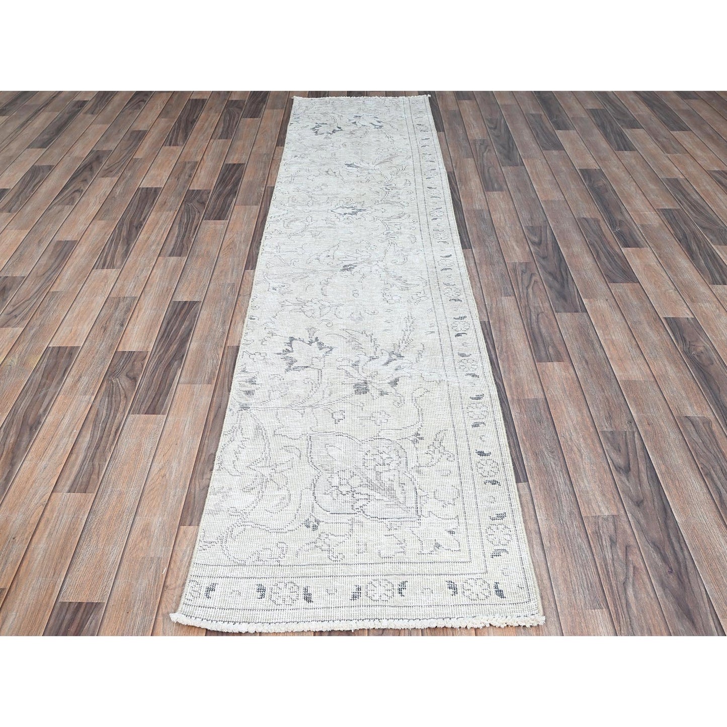2'2"X9' Link White Fragment Vintage Zoroastrian Tebraz Runner Oriental Rug