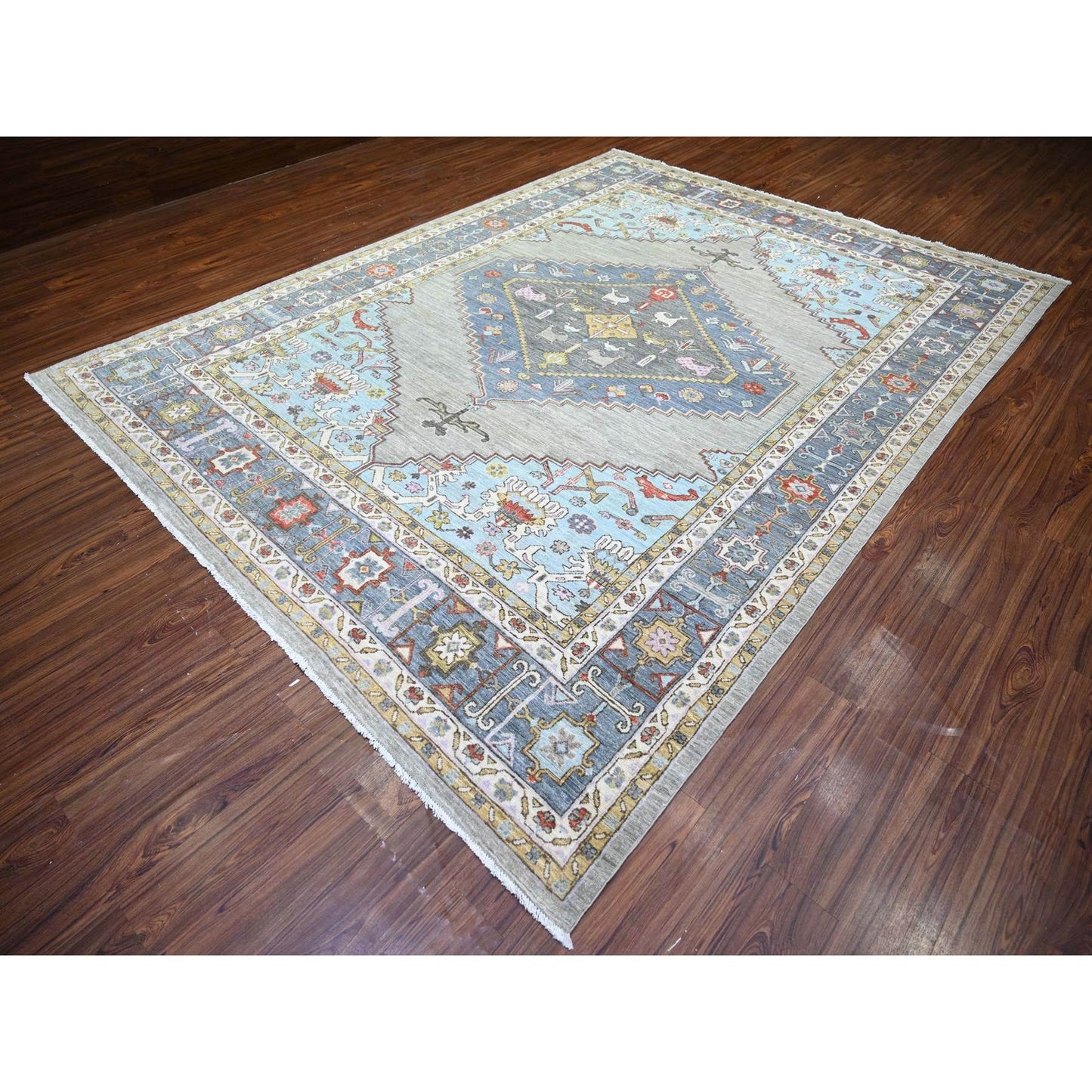 8'8"X11'7" Echo Gray Pure Wool Hand Knotted Finer Peshawar Rug
