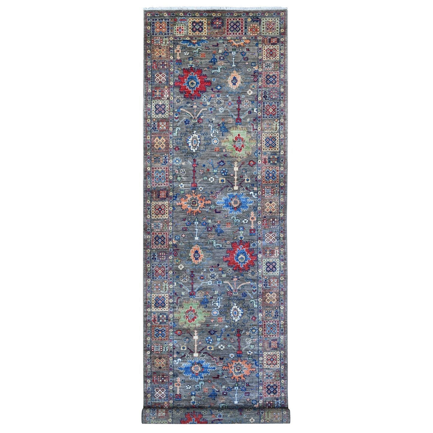 4'X16'1" Gray Aryana Mahal Design Hand Knotted Wide Runner Oriental Rug