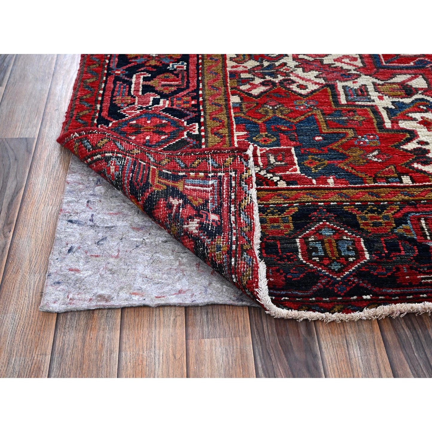 7'X9' Red Vintage Zoroastrian Heris Shaved Low 100% Wool Hand Knotted Rug