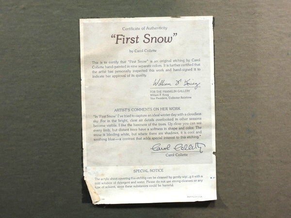 Carol Collette "First Snow" Original Etching