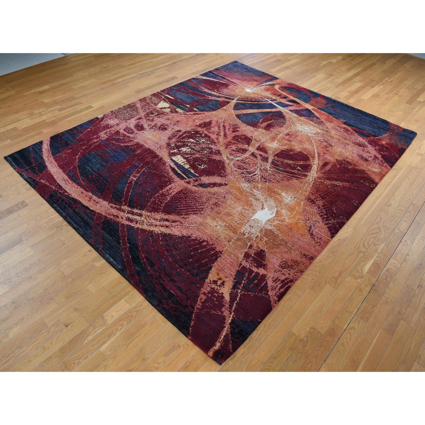 9'2"X12' Red The Flamboyant Galaxy Design Wool And Silk Hand Knotted Rug