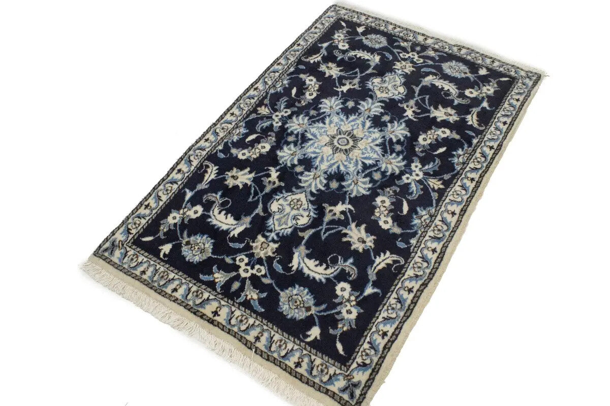Handmade Wool Oriental Rug Navy Blue Thick Pile