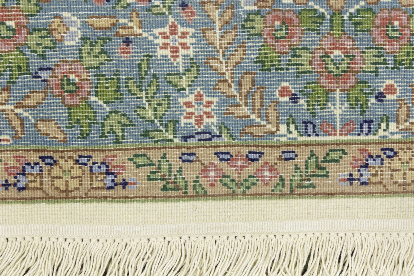 Handmade Kirman Oriental Rug Cream & Blue Floral