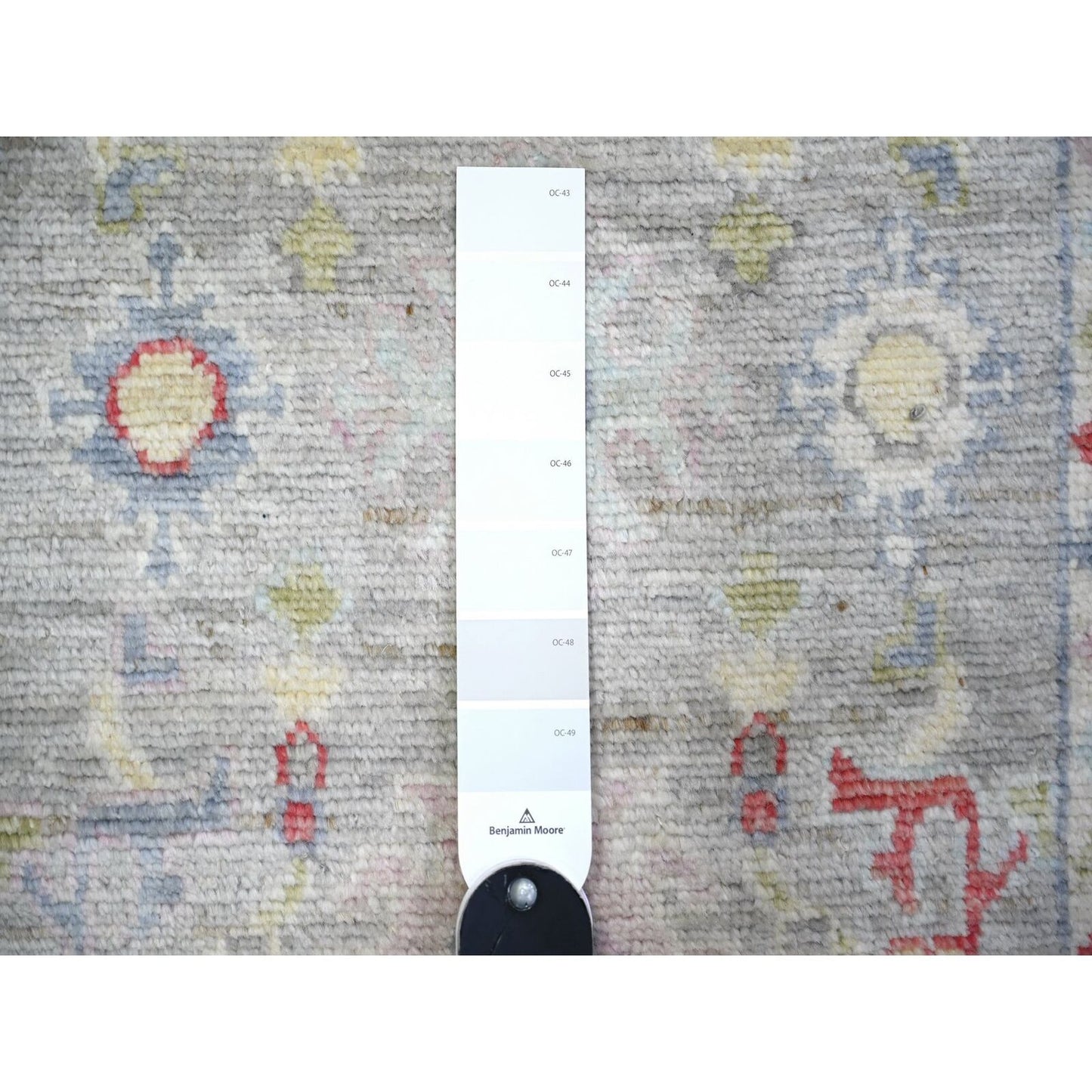 2'9"X13'7" Coin Gray Afghan Angora Oushak Hand Knotted Wool Runner Rug