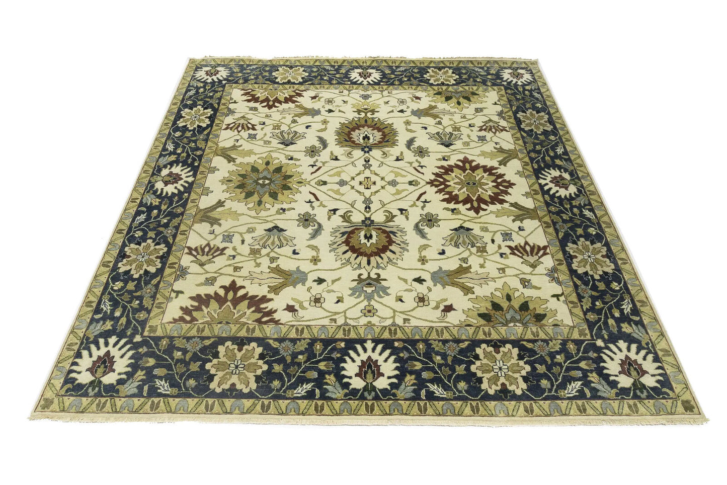10X10 Ft Square Handmade Cream Floral Chobi