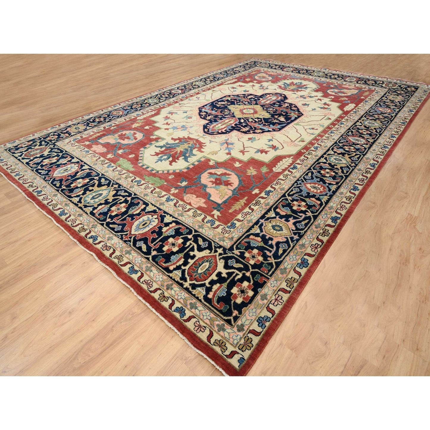 11'9"X17'10" Blue Pliable Wool Hand Knotted Heris Revival Oversized Rug