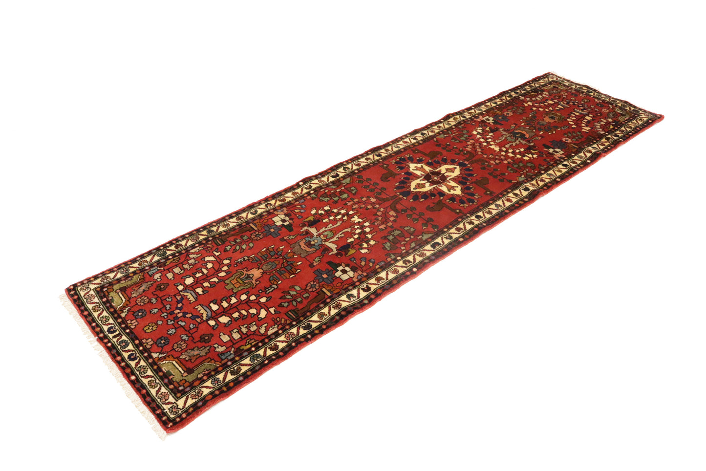 Handmade Vintage Oriental Runner Rug Red Floral