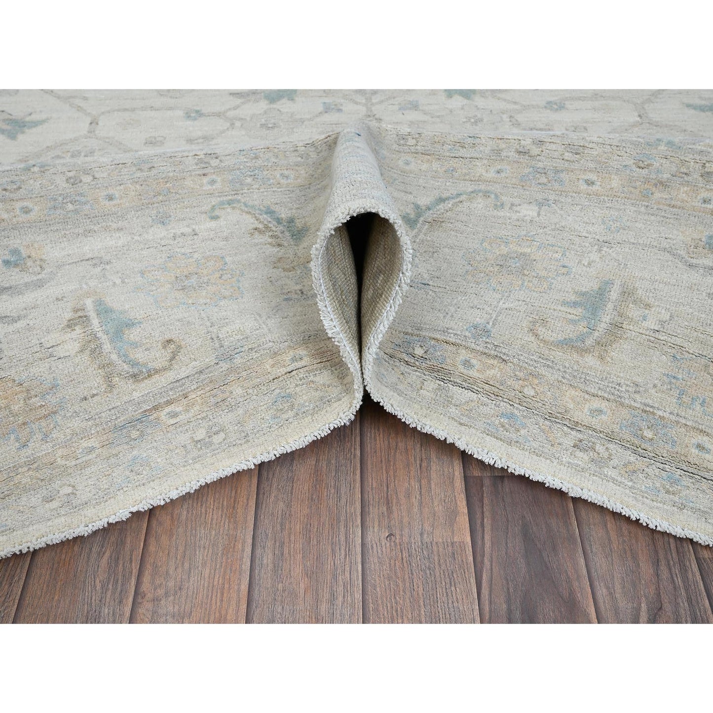 9'1"X11'8" Chiffon White White Wash Peshawar Hand Knotted Pure Wool Rug