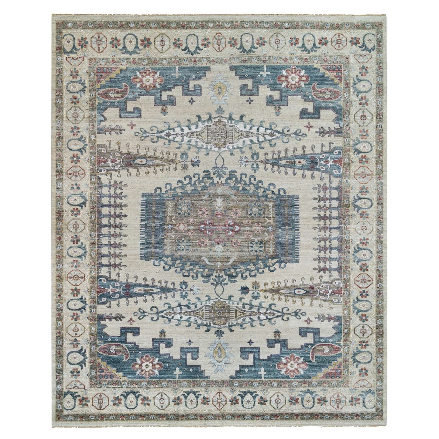 13'10"X16'2" Ivory Reimagined Viss Design Wool Hand Knotted Oversized Rug