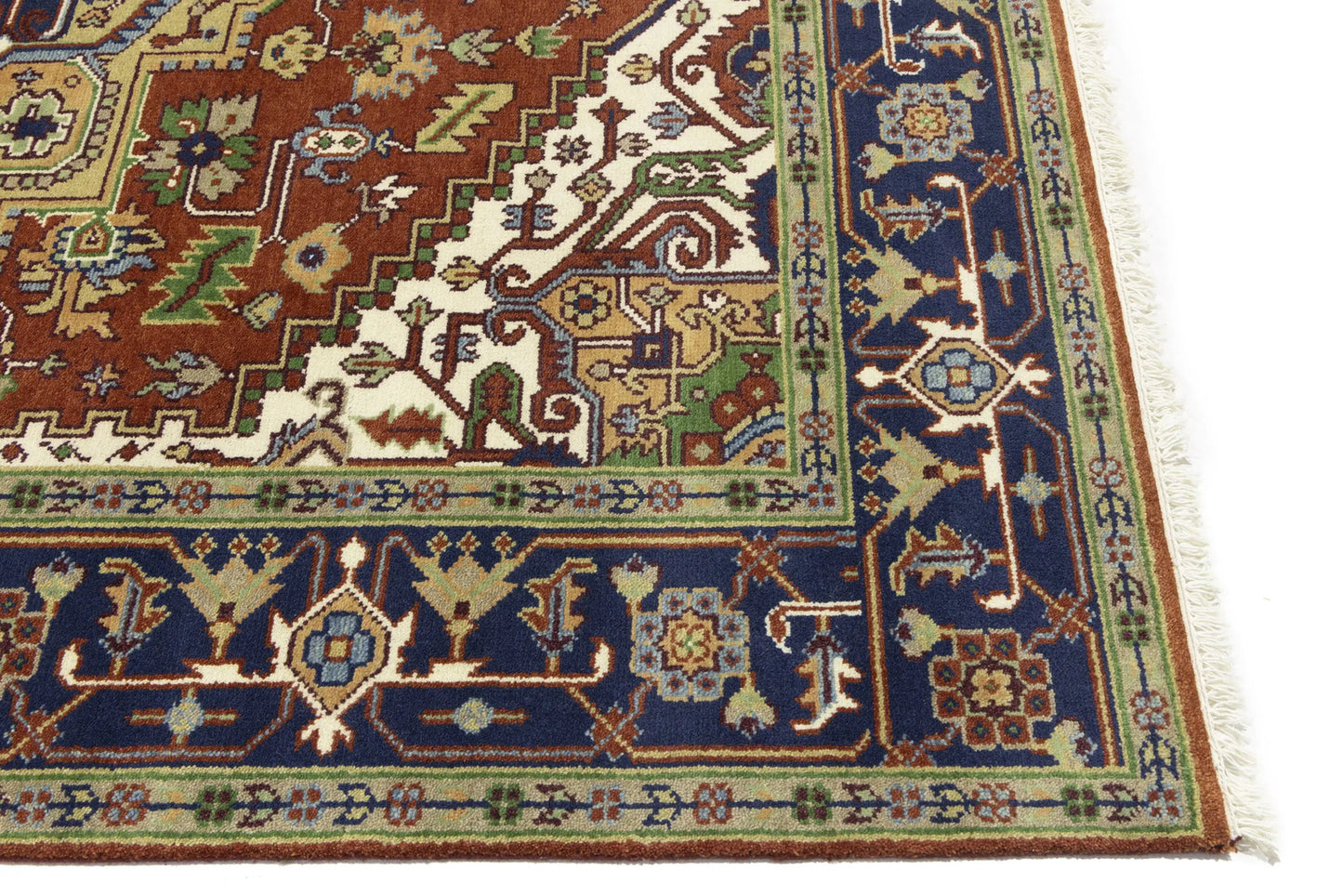 Rusty Red Heriz Serapi Oriental Rug Floral Farmho