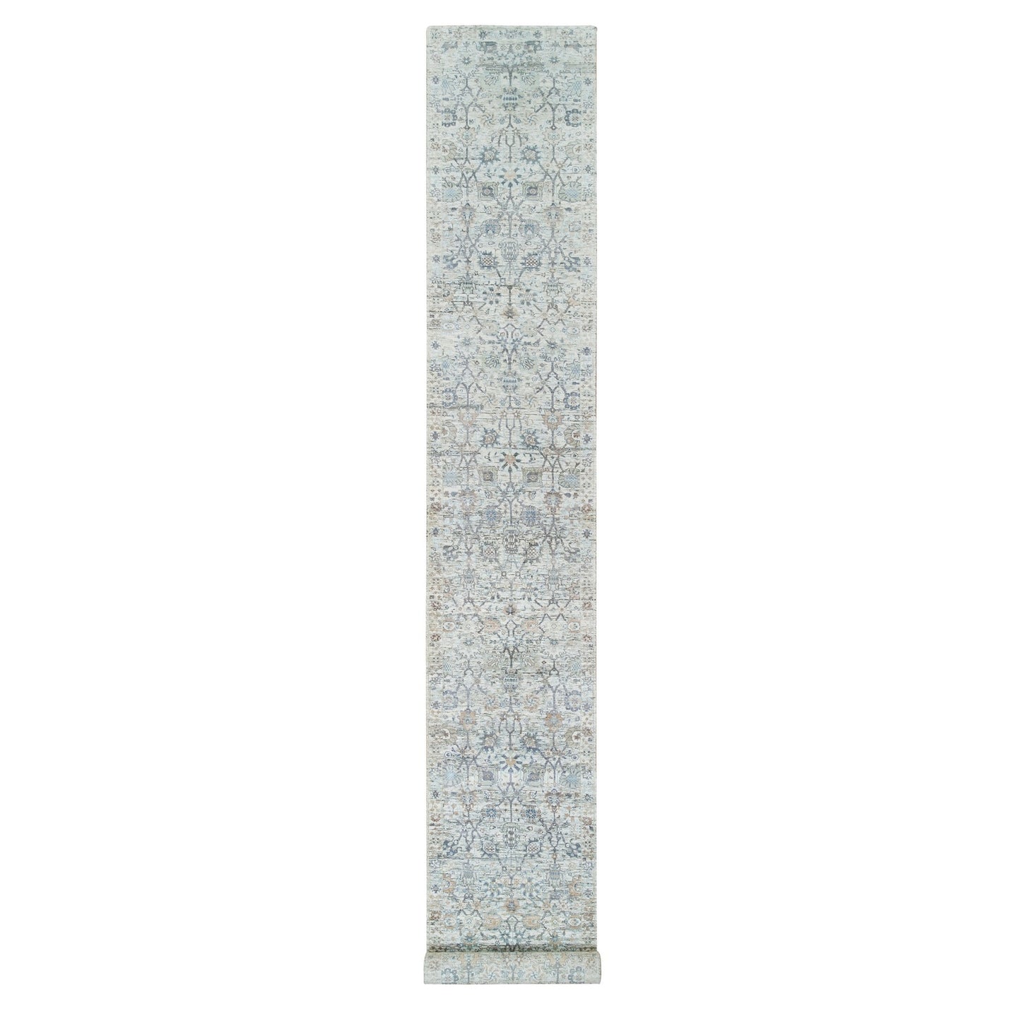2'6"X18'2" Ivory Tebraz Vase Design Silk/Wool Hand Knotted Xl Runner Rug