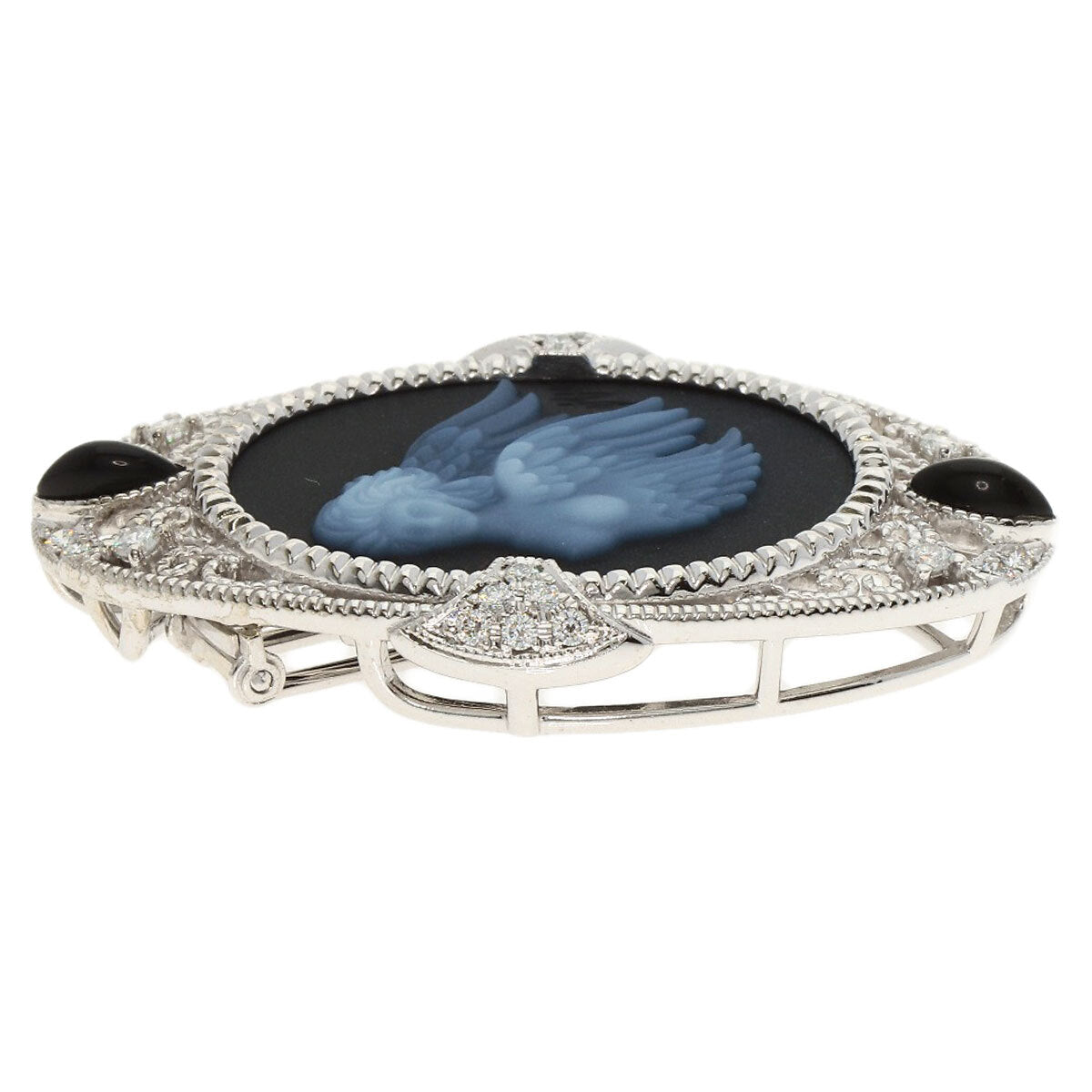 0.4Ct Agate Cameo Diamond Brooch Platinum Pt950