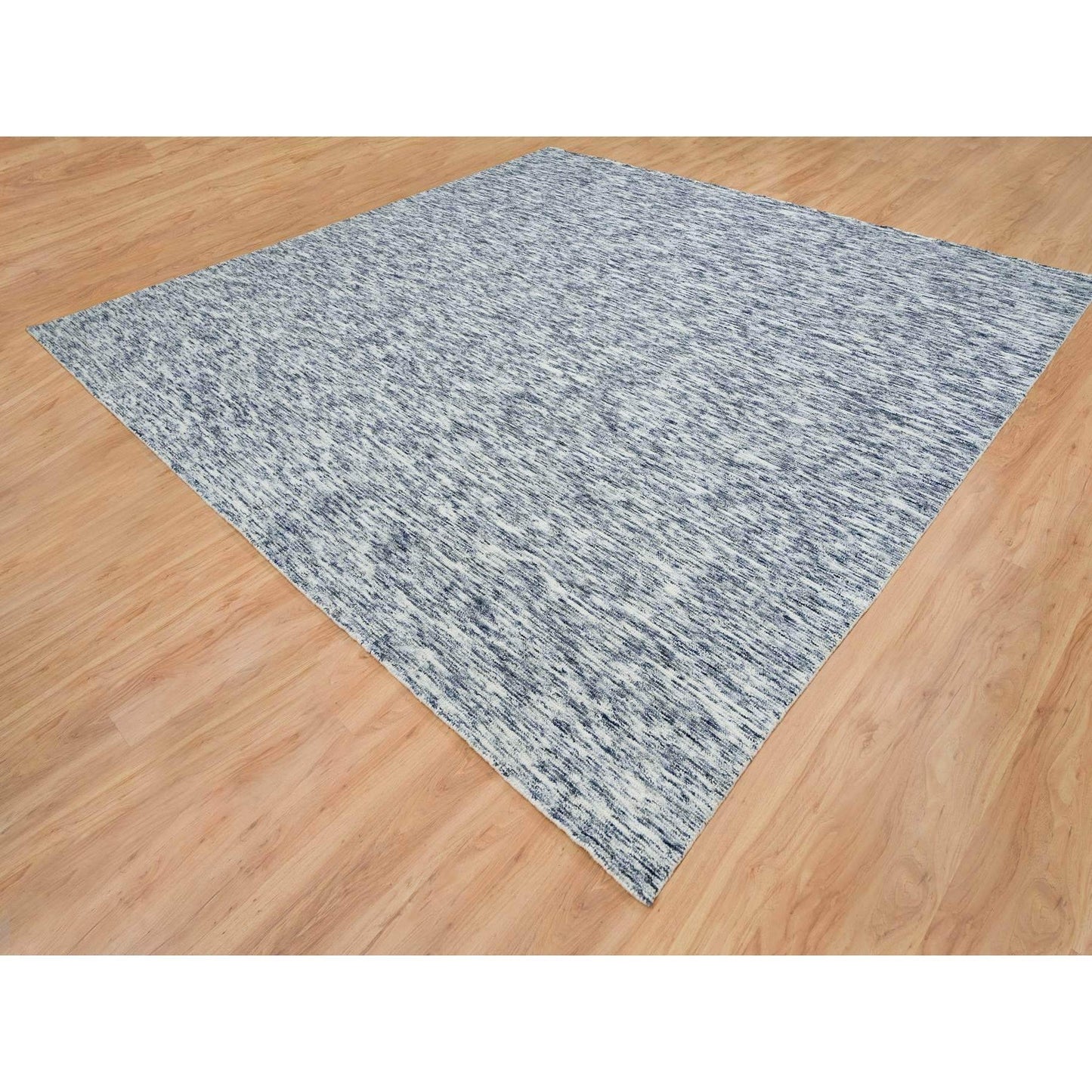 12'X12' Blue Wool Hand Loomed Modern Striae Design Oriental Square Rug