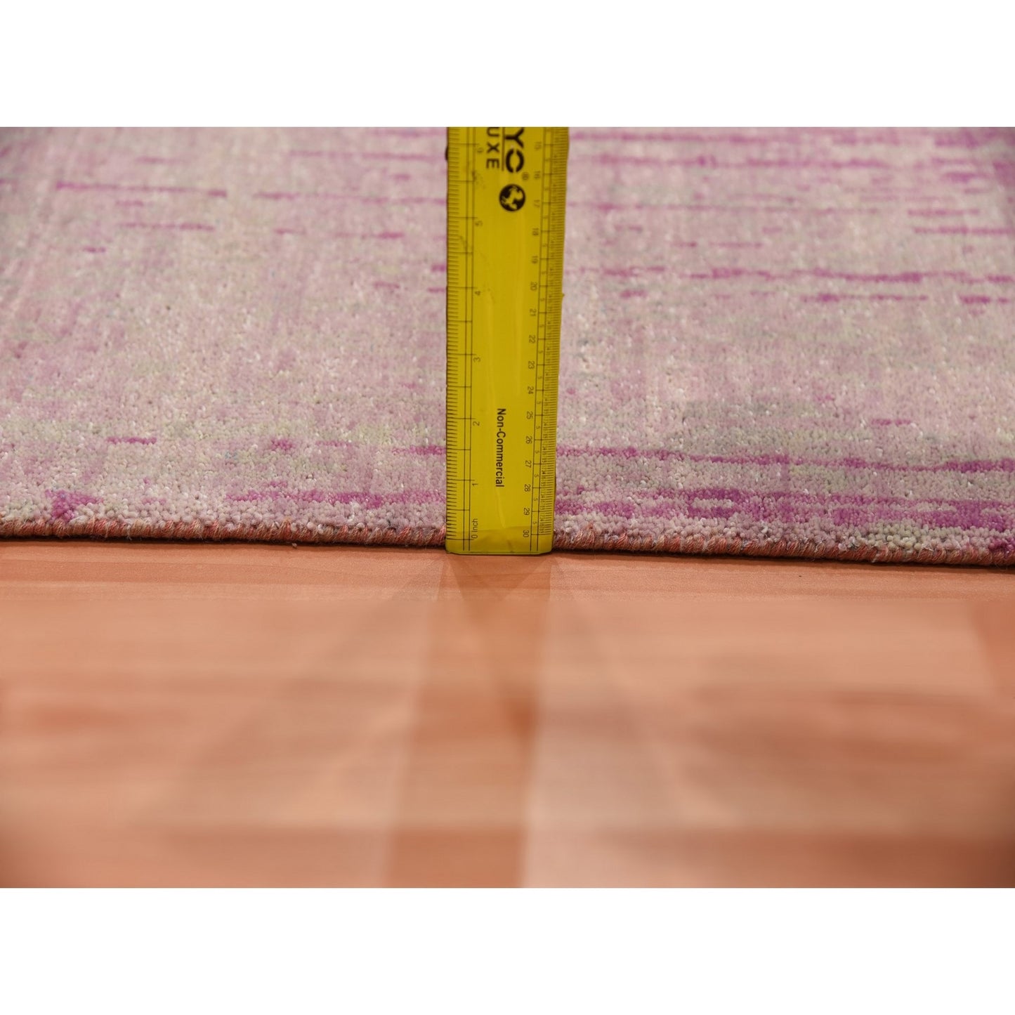 2'7"X8'4" Pink Hand Knotted Vertical Ombre Design Natural Wool Runner Rug