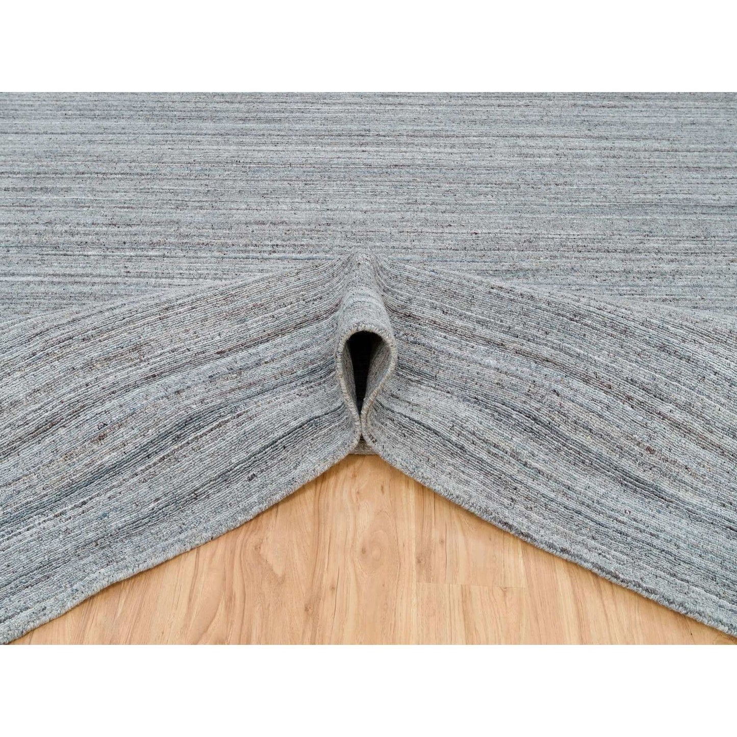 12'X15' Arsenic Gray Modern Striae Design Wool Hand Loomed Oversized Rug