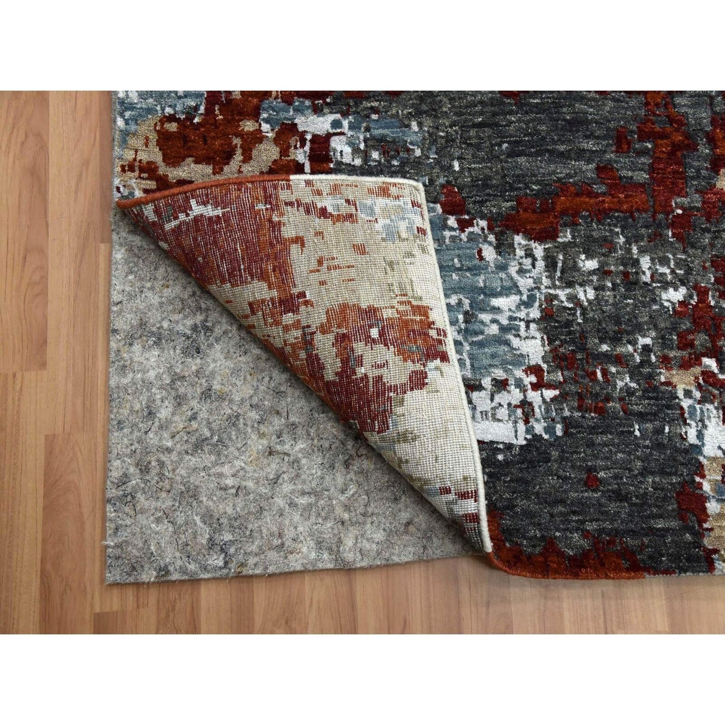 10'X14'2" Bone Gray Natural Wool Hand Knotted Abstract Design Rug