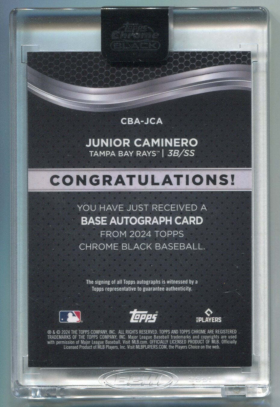 Junior Caminero 2024 Topps Chrome Black Autograph Rookie Card Cba-Jca