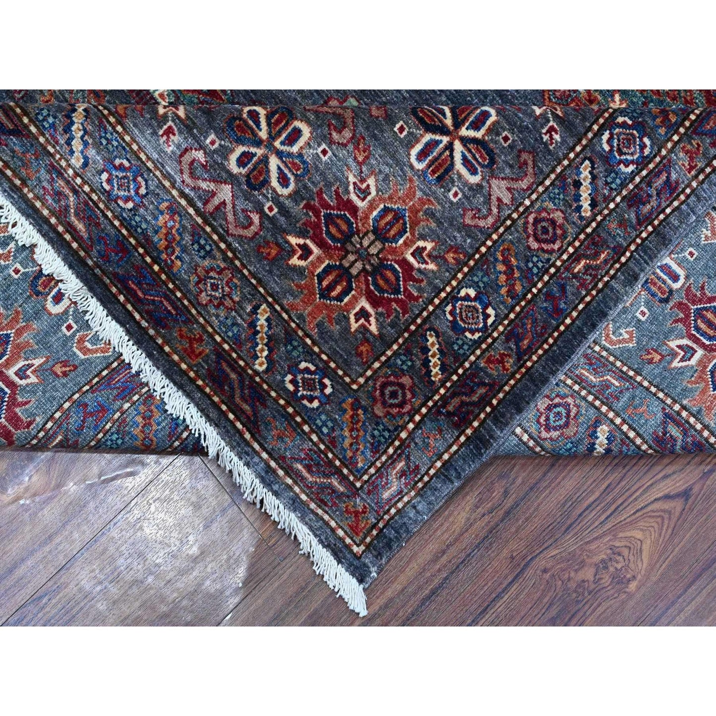 9'X12'1" Gray Wool Hand Knotted Super Kazak Tribal Pattern Oriental Rug