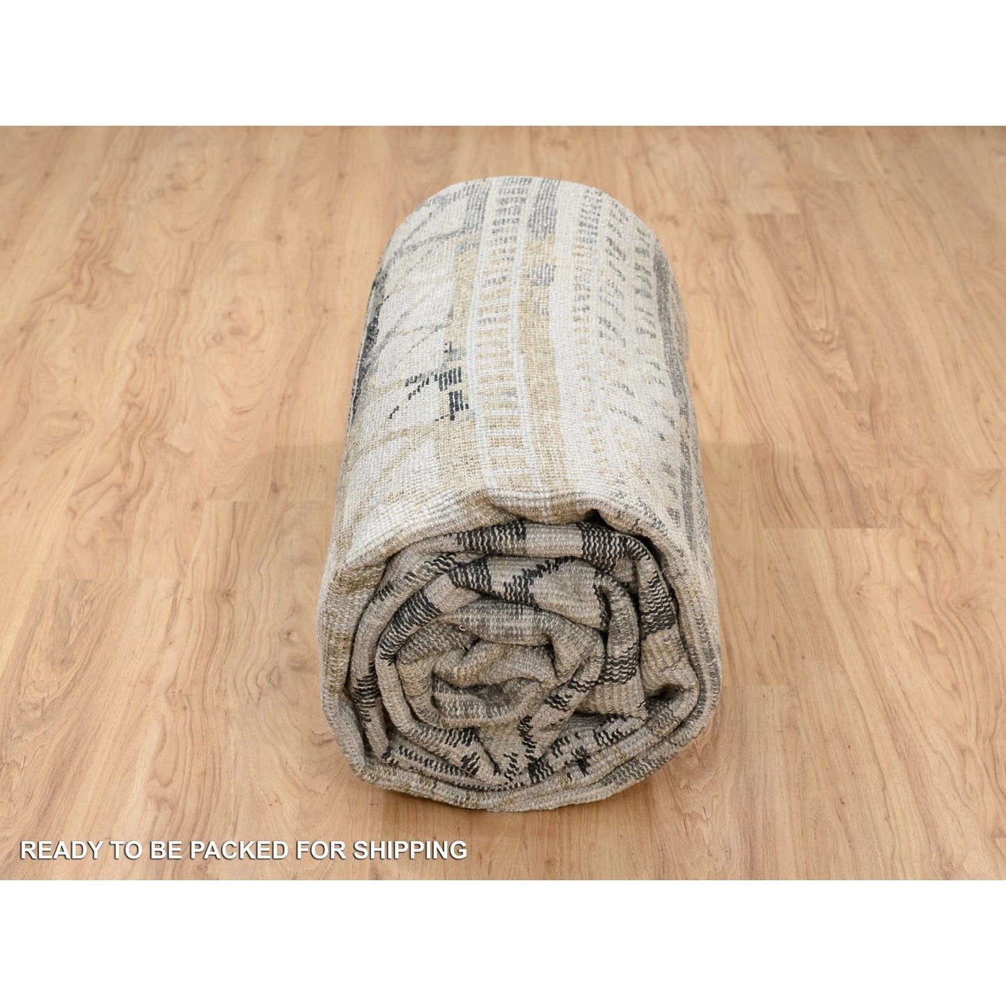 9'9"X13'10" Gray Erased Ethnic Geometric Design Wool Hand Knotted Rug