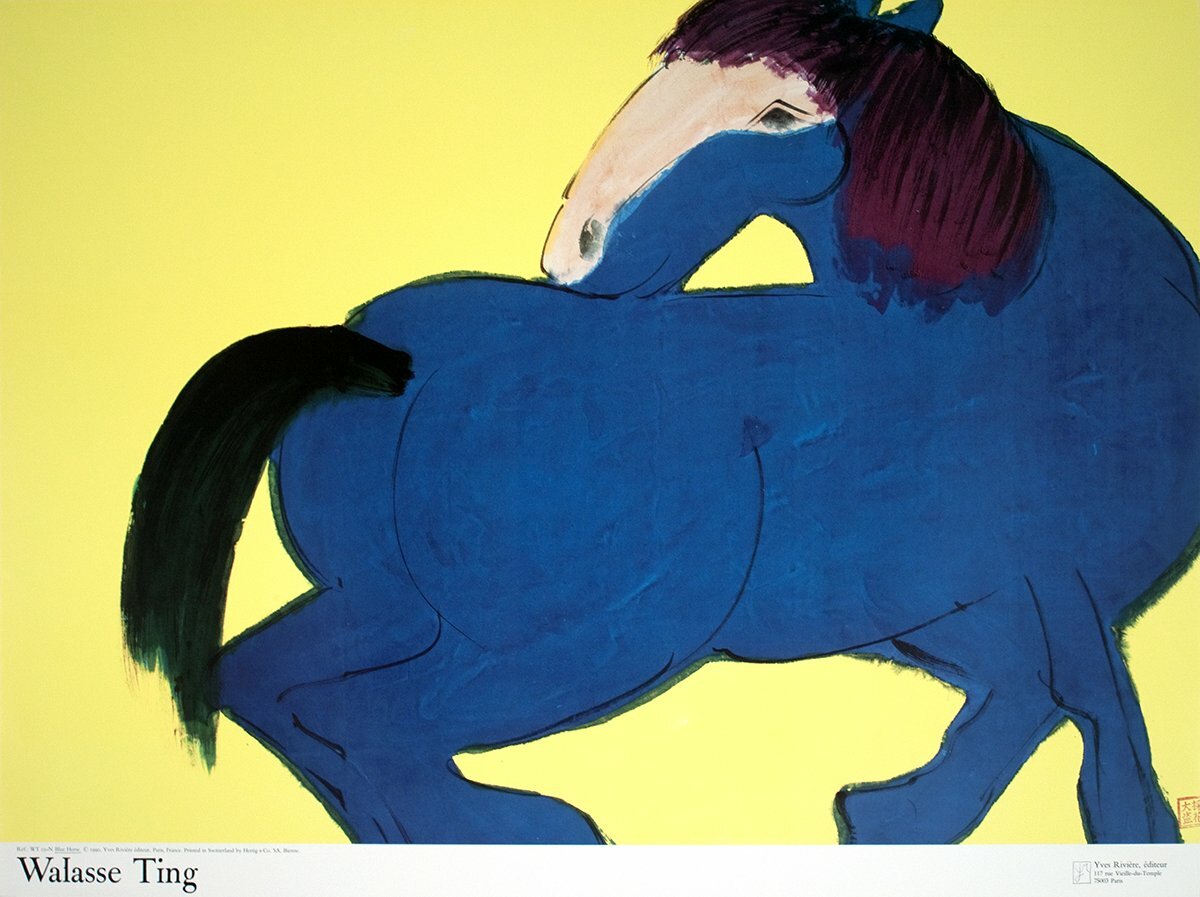 Walasse Ting Blue Horse (Sm) " Poster Contemporary Blue, Yellow
