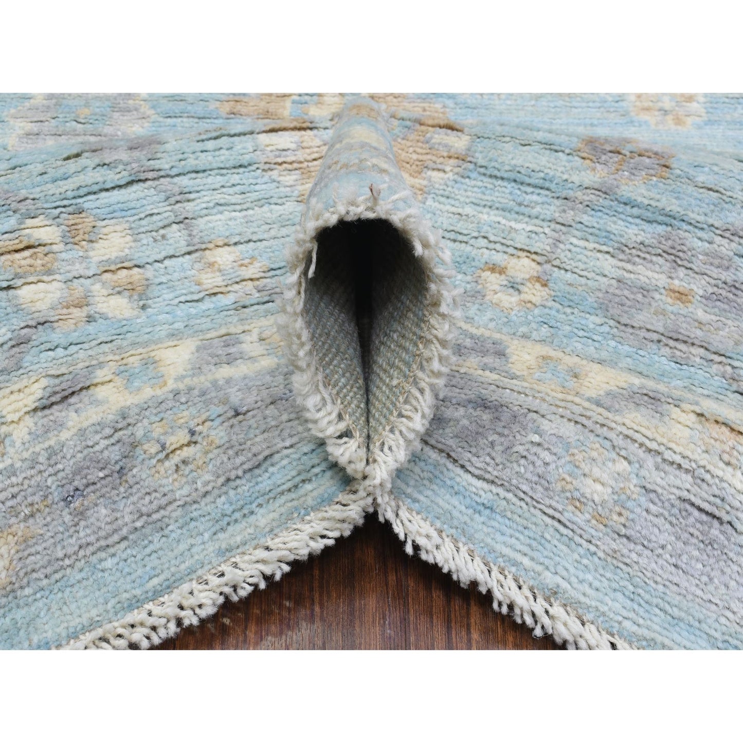 8'X9'8" Light Blue Soft Wool Hand Knotted Afghan Angora Oushak Rug