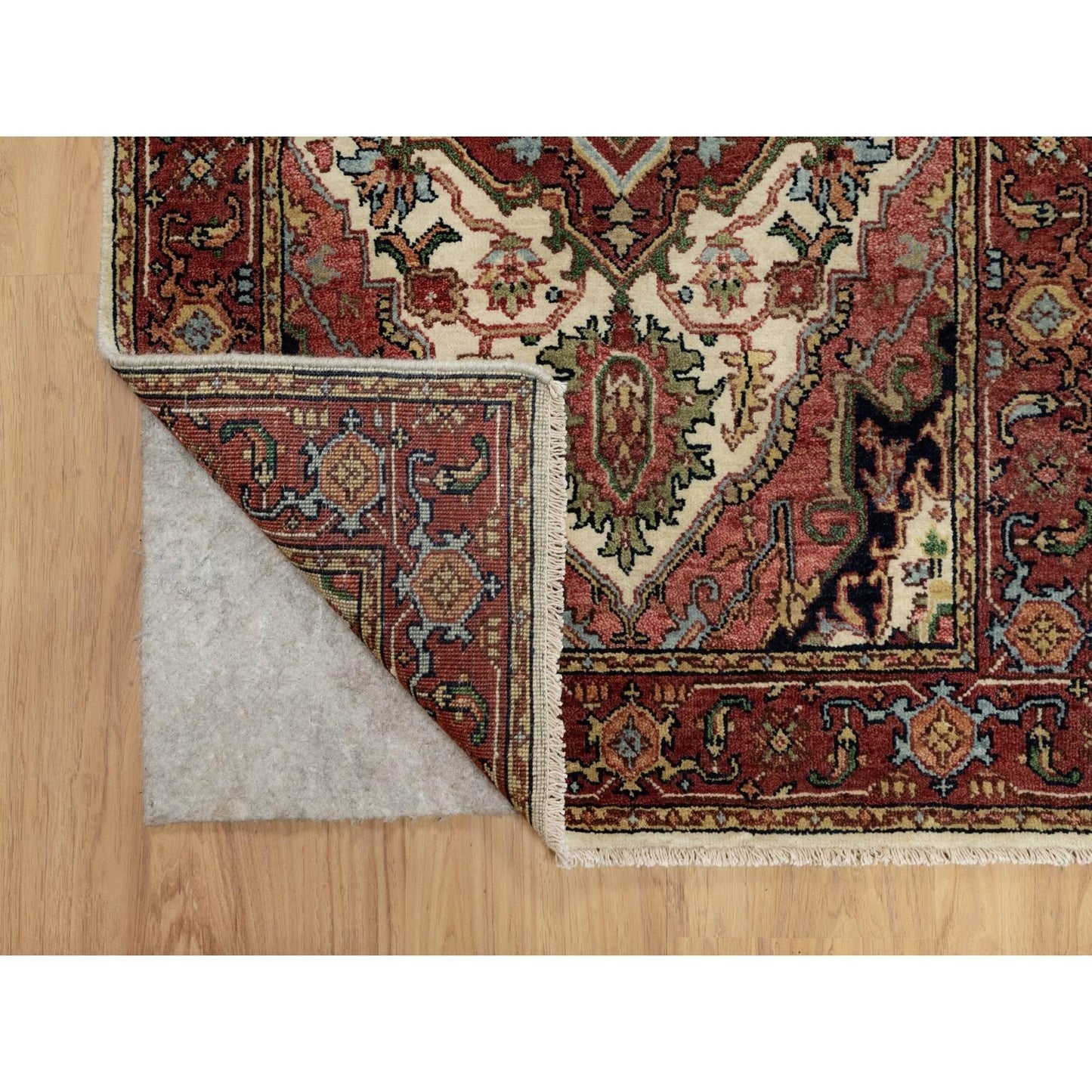 2'7"X25'5" Ivory Hand Knotted Antiqued Heris Re-Creation Wool Runner Rug