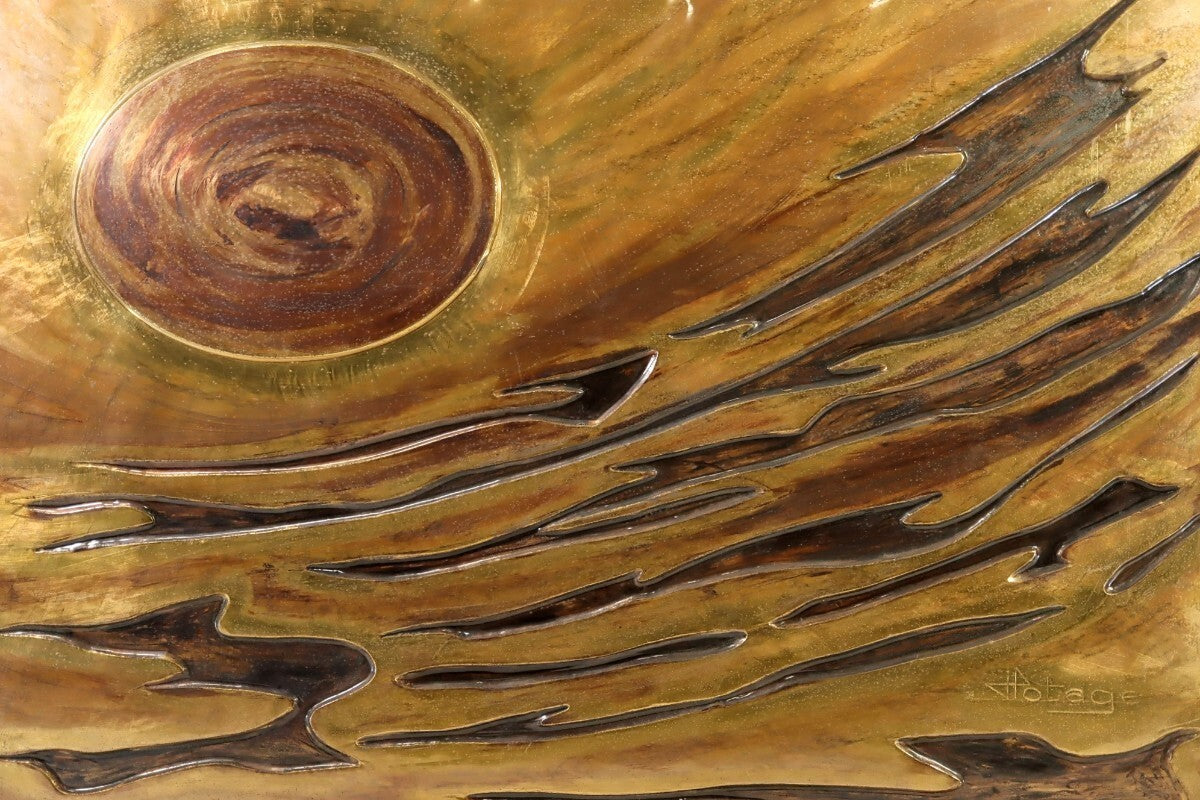 Jacques Potage "Bourrasque" Large Brass & Lacquered Wall Panel French Sculptor
