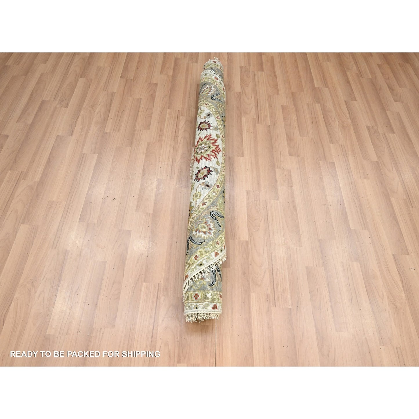 4'2"X4'2" White Agra Ziegler Design Pure Wool Hand Knotted Round Rug