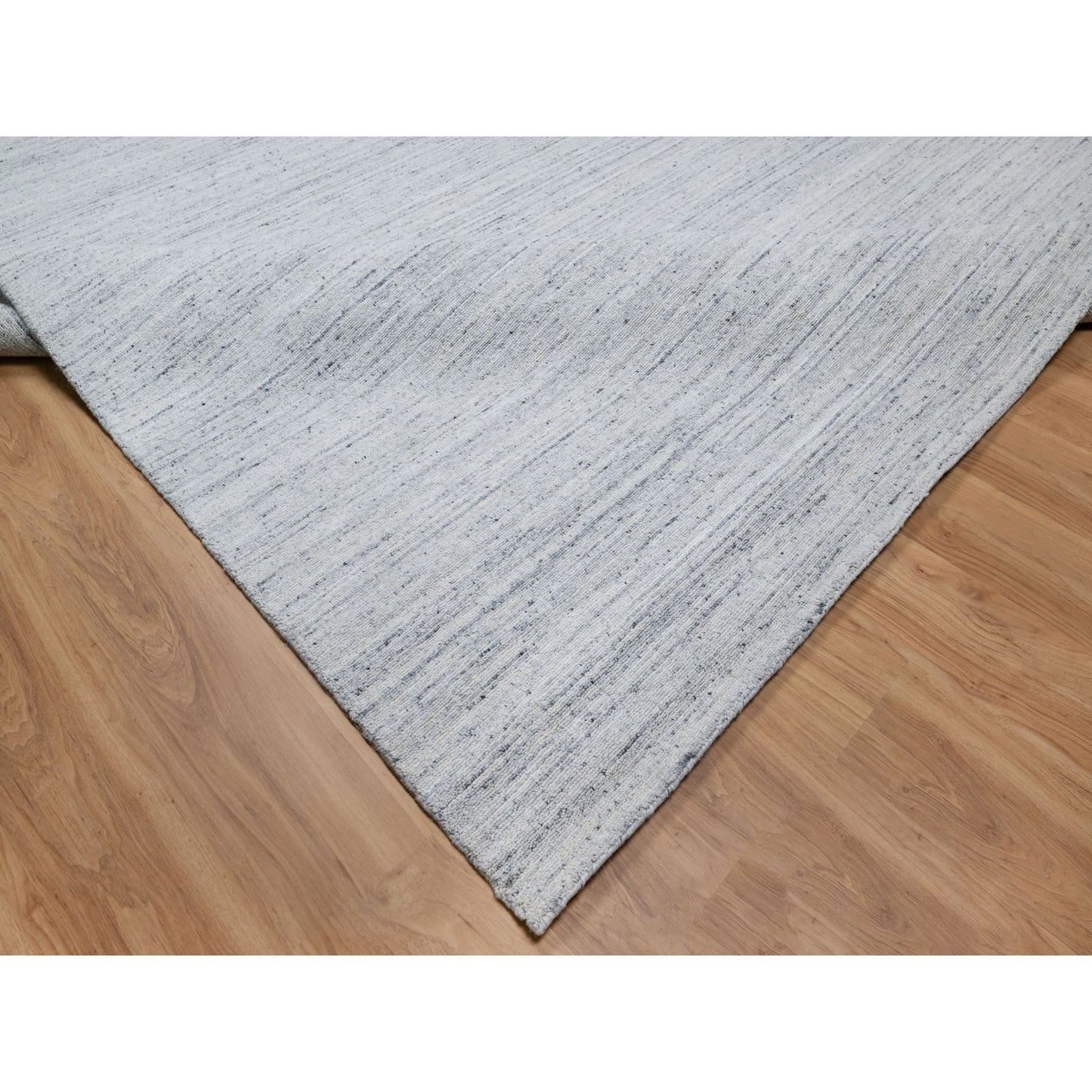 9'X12' Misty Gray Modern Striae Design,Natural Wool Hand Loomed Rug