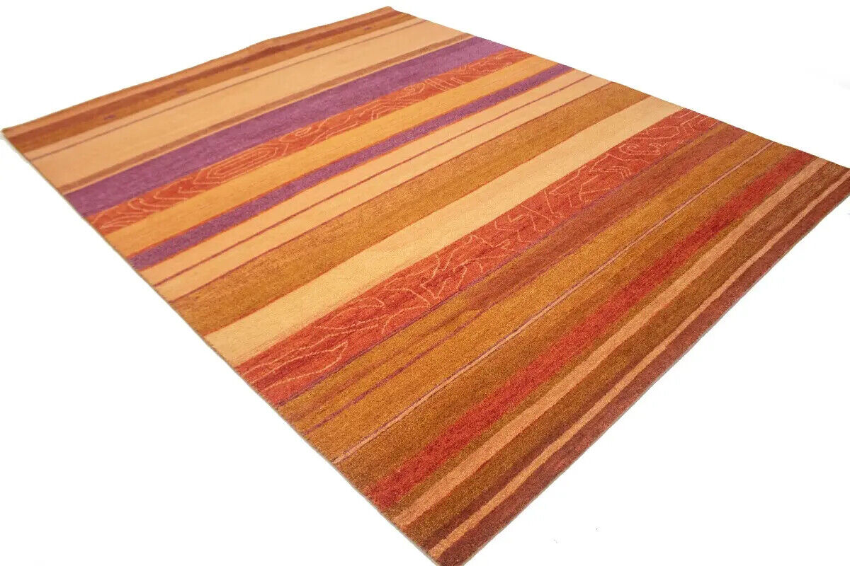 Handmade Indo-Gabbeh Oriental Rug Striped Tribal