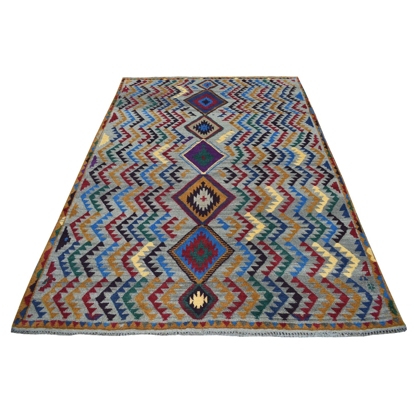 5'8"X7'6" Tribal Design 100% Wool Hand Made Colorful Afghan Village Rug