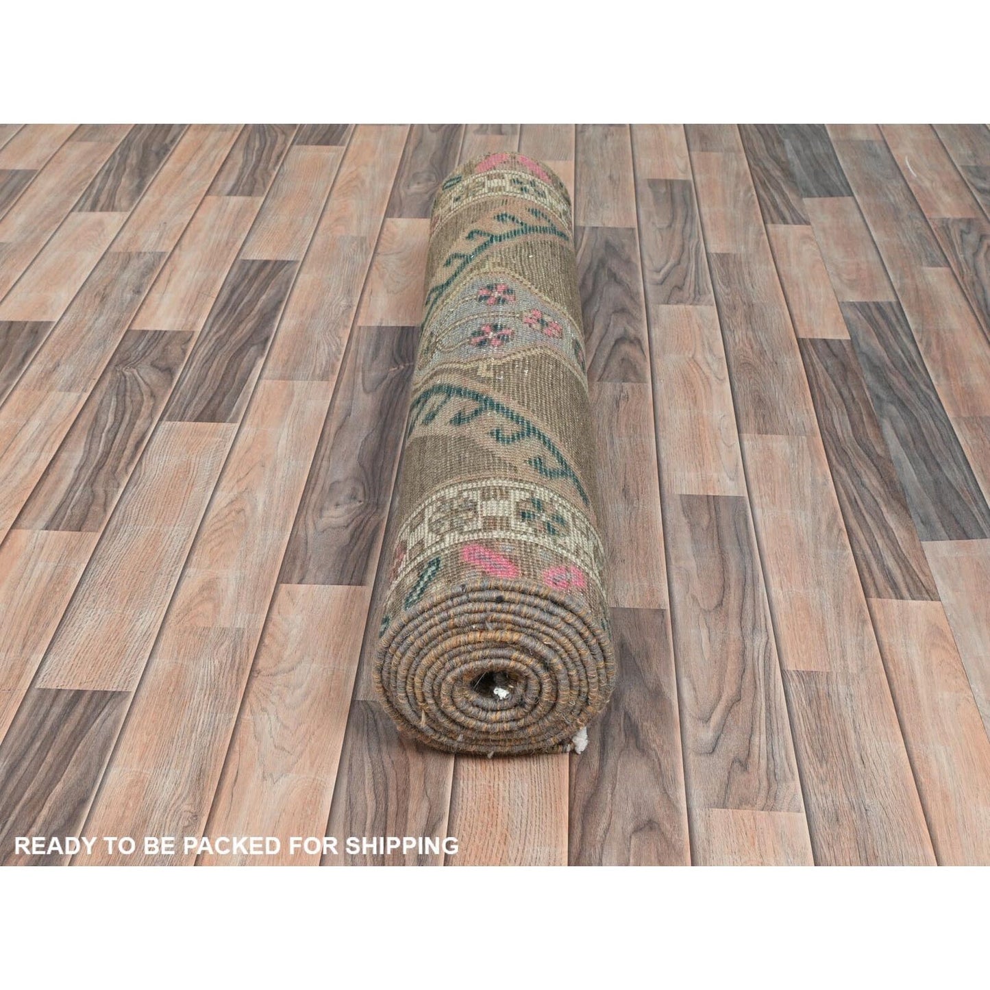 3'3"X12'10" Brown Vintage Northwest Farsian Hand Knotted Wool Runner Rug