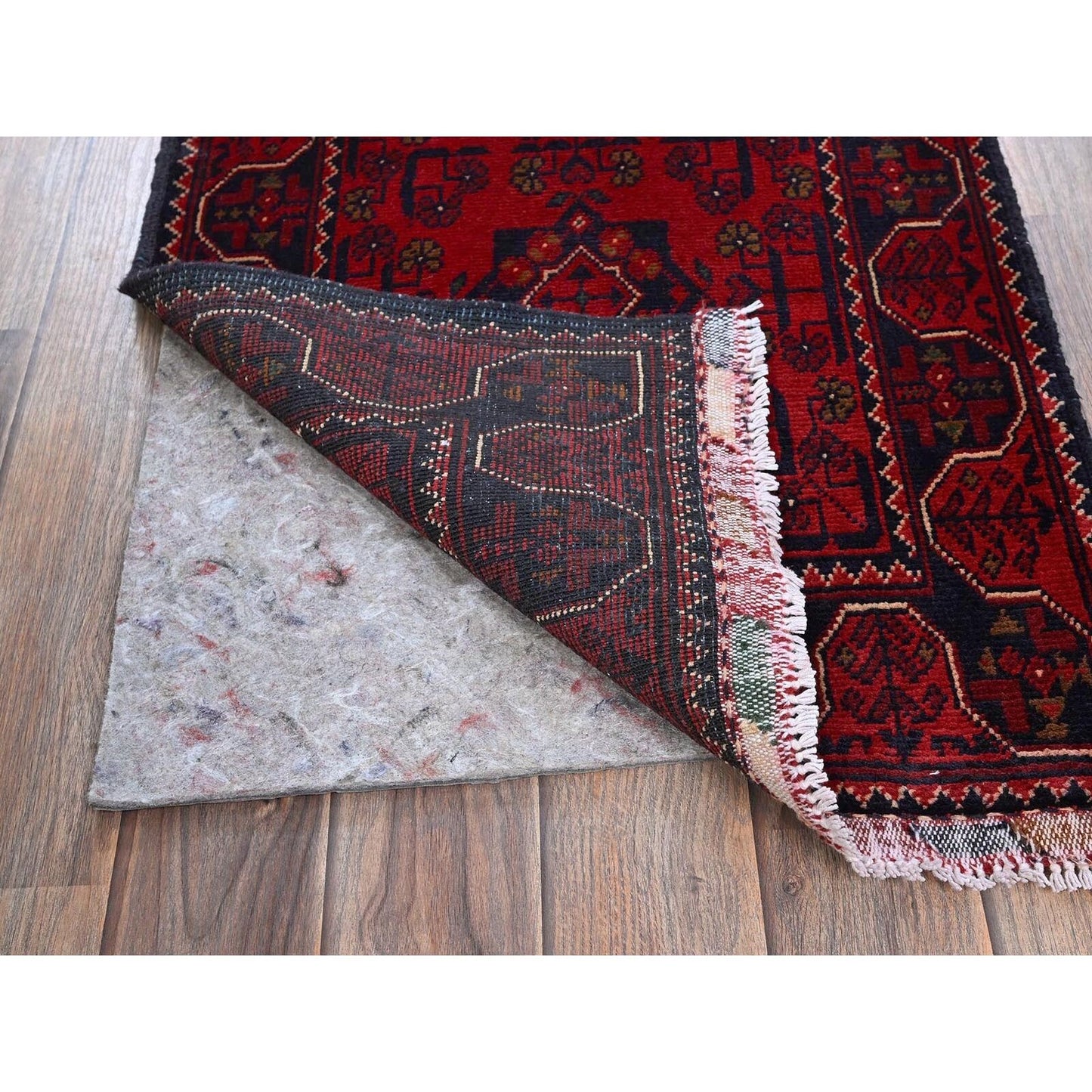1'9"X4'10" Red Afghan Khamyab Tribal Design Hand Knotted Wool Runner Rug