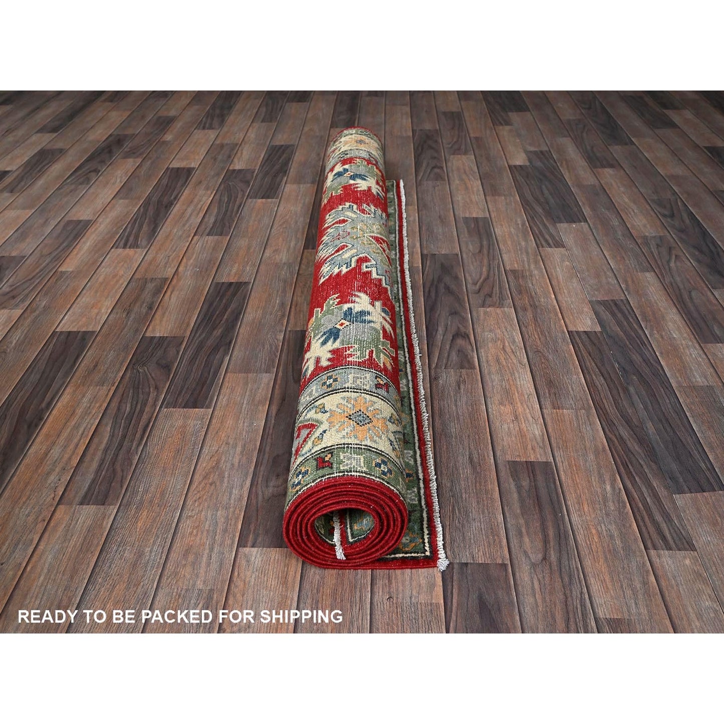 4'10"X6'10" Red Kazak With Tribal Motif Hand Knotted Soft Wool Oriental Rug