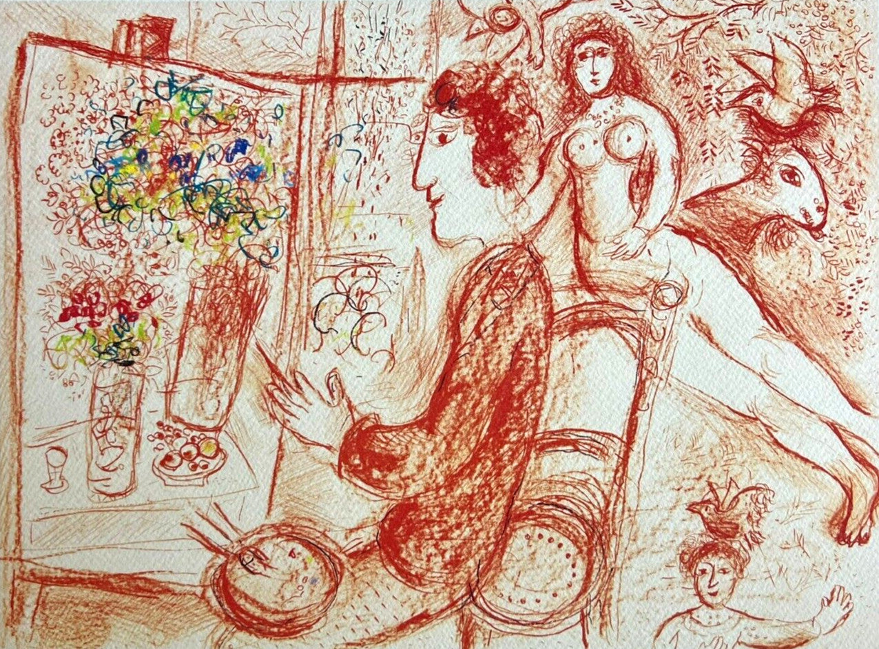 Marc-Chagall Lithograph Hand-Made Coa Original Hand-Signed Pen Numbered-Limited