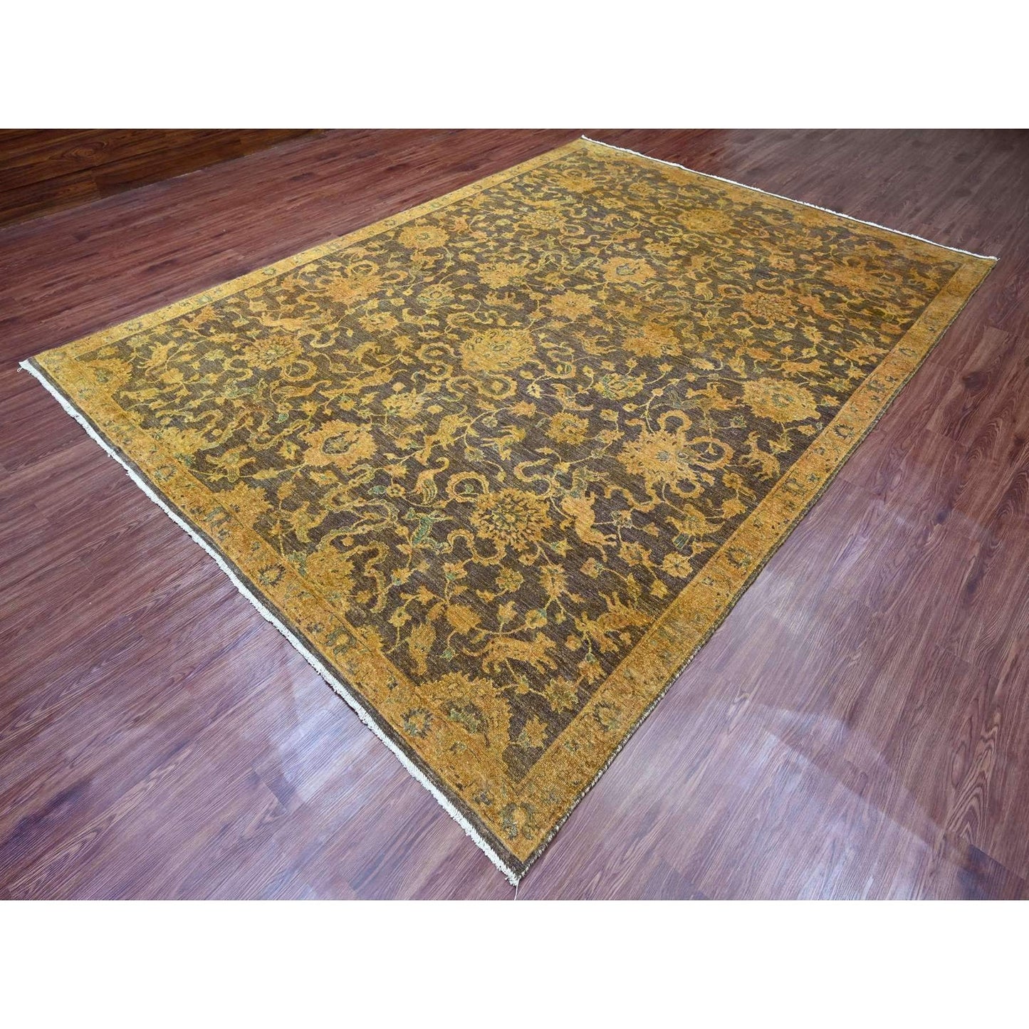 8'6"X11'10" Brown Peshawar Ziegler Mahal Hand Knotted Wool Oriental Rug