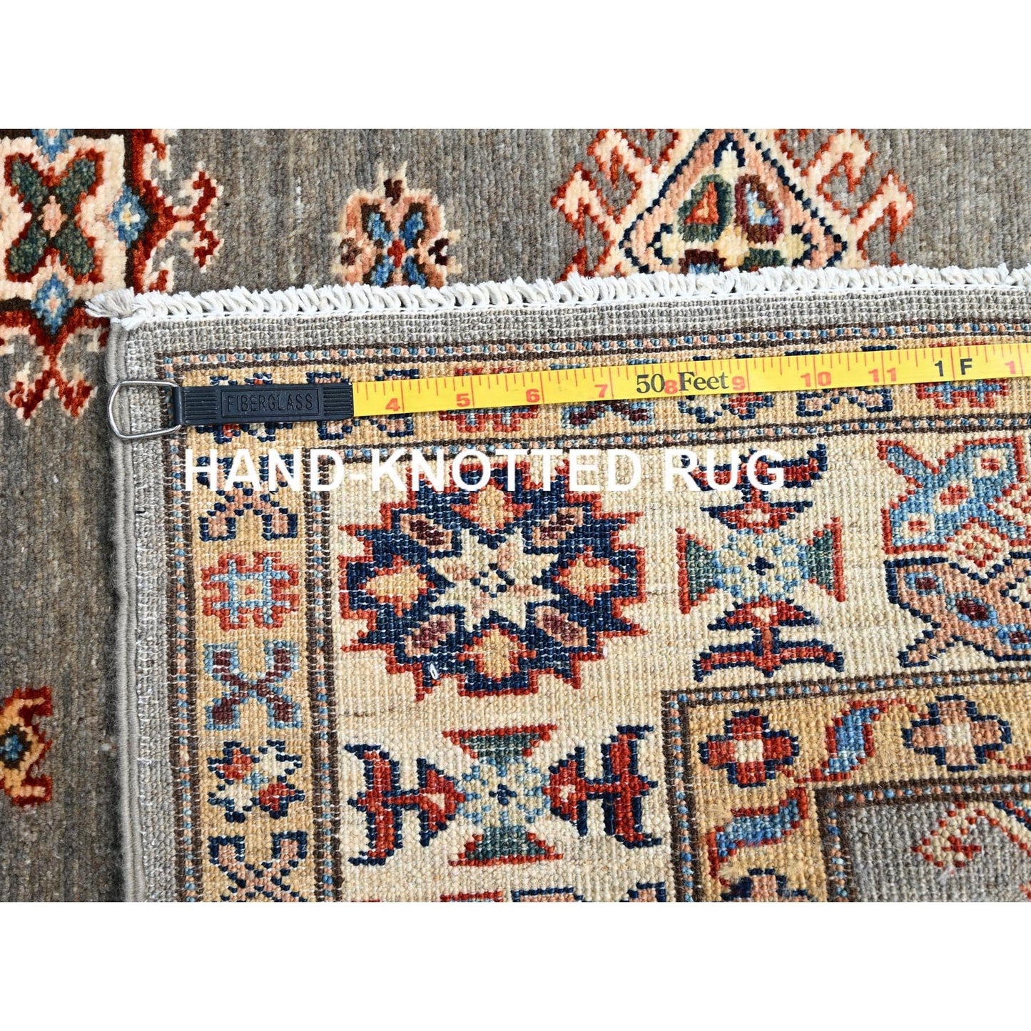 4'10"X6'6" Gray Hand Knotted Super Kazak All Over Medallions Wool Rug