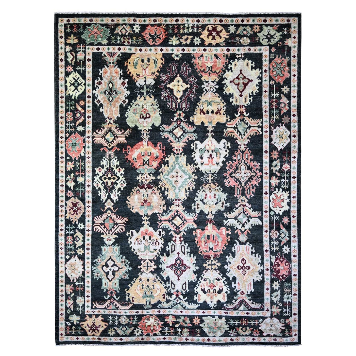 9'X12' Gunmetal Black Afghan Angora Oushak Wool Hand Knotted Oriental Rug
