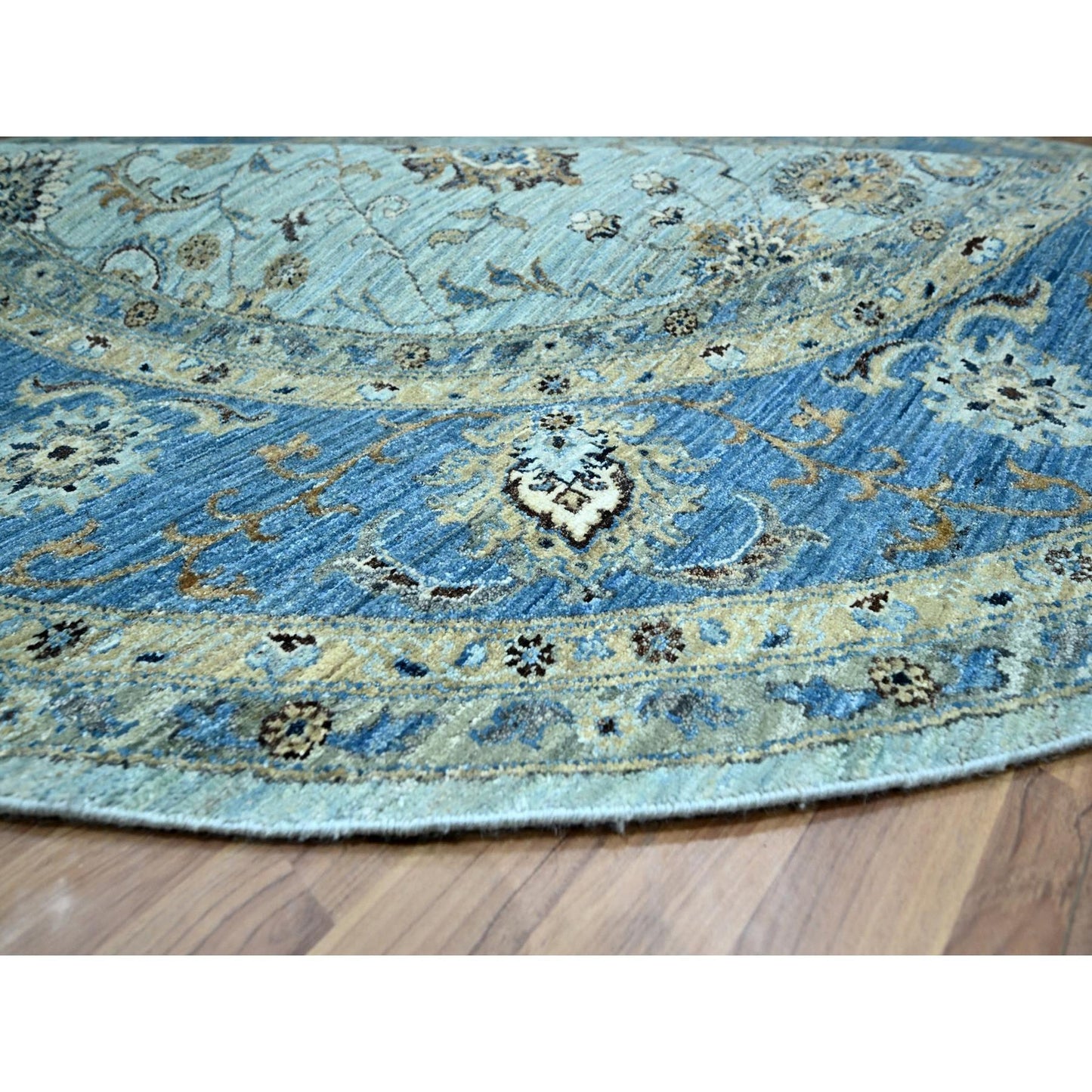 9'X9' Blue Agra Shah Abbas Flower Design Pure Wool Hand Knotted Round Rug