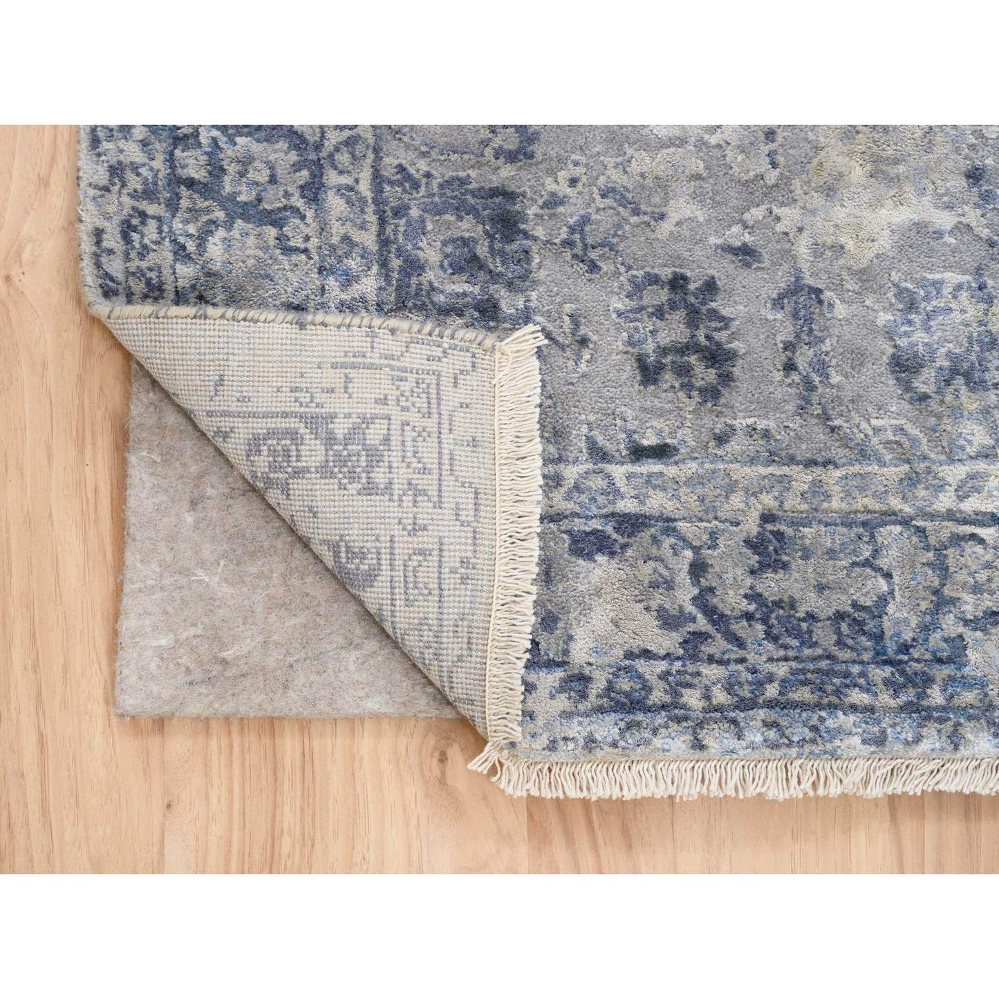 2'8"X7'8" Hand Knotted Gray Broken Kishoon Design Wool/Silk Runner Rug