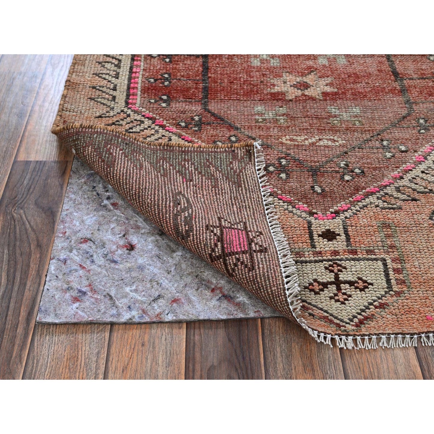 3'X10'5" Peach Vintage Zoroastrian Village Hand Knotted Wool Runner Rug