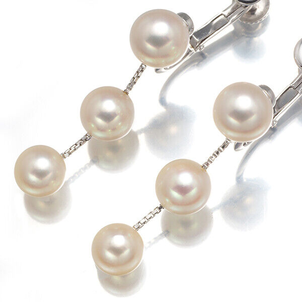 Tasaki Earrings Akoya Pearl 6.6-7.4Mm Chain Dangle 18K 750 White Gold