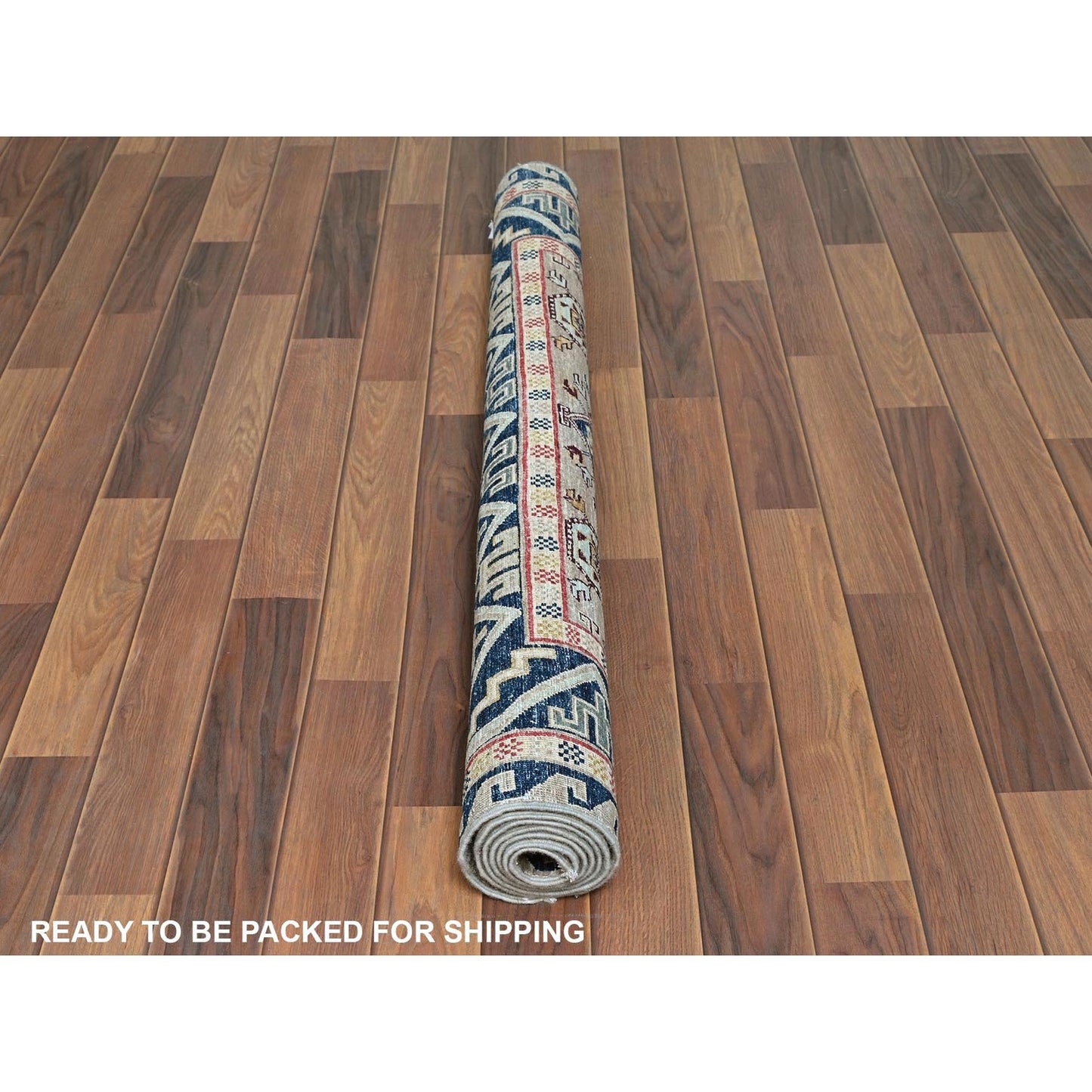 4'1"X5'10" Armenian Design Kazak Super Dense Weave Wool Hand Knotted Rug