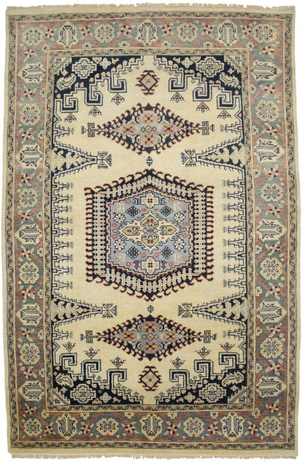 Handmade Indo-Viss Oriental Rug Cream Tribal