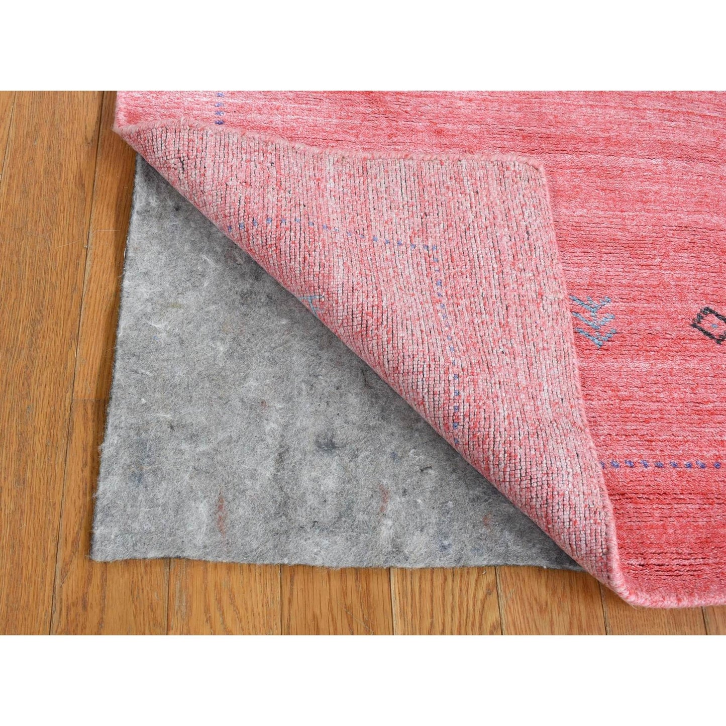 2'8"X13'6" Pink Wool And Silk Loomed Knotted Gabbeh Runner Oriental Rug